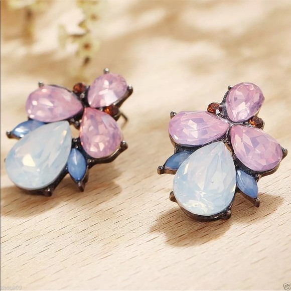 Pink, Blue, Opalescent Crystal Water Drop Earrings - Picture 5 of 7